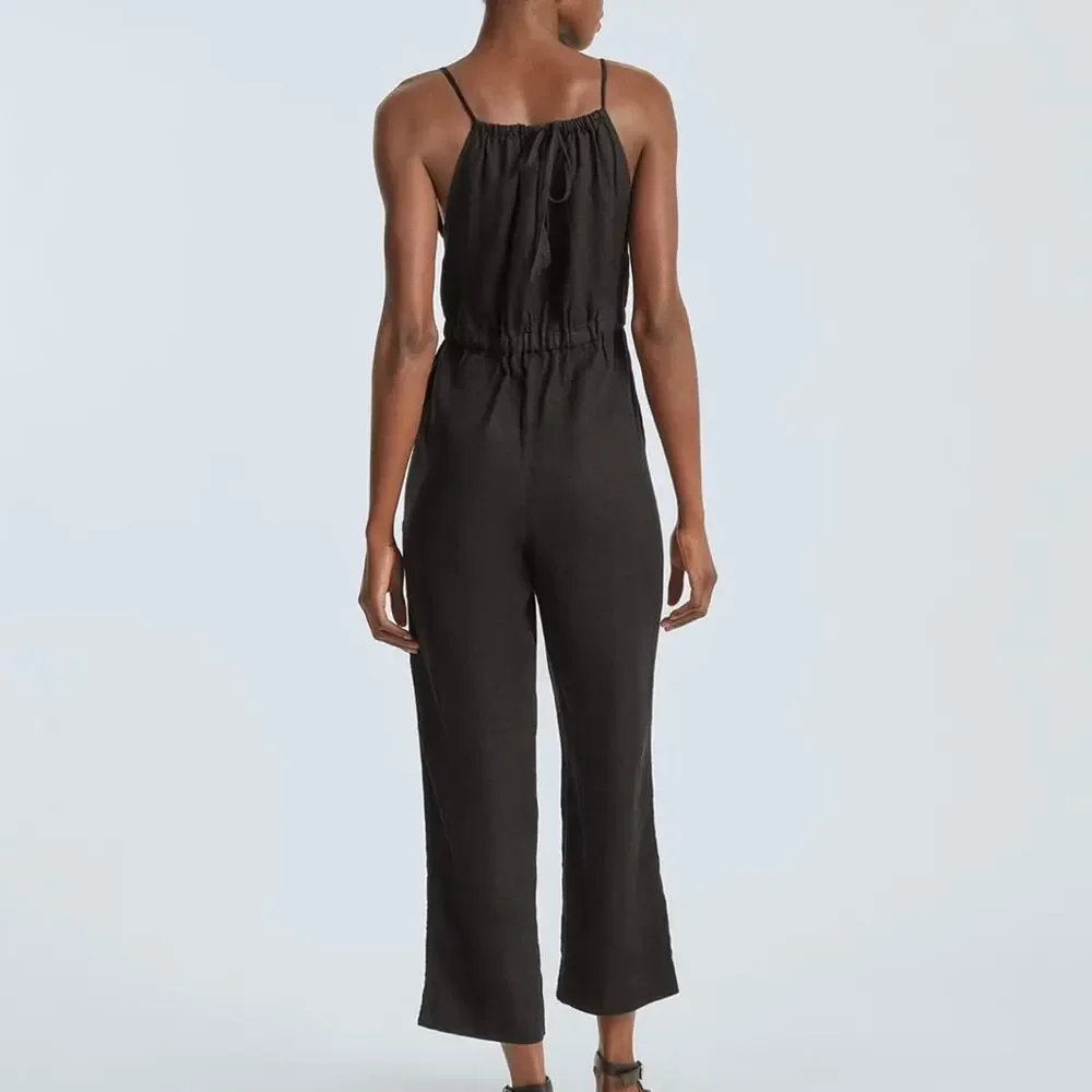 EVERLANE Apron Black Linen Shoestring Jumpsuit Size XXS